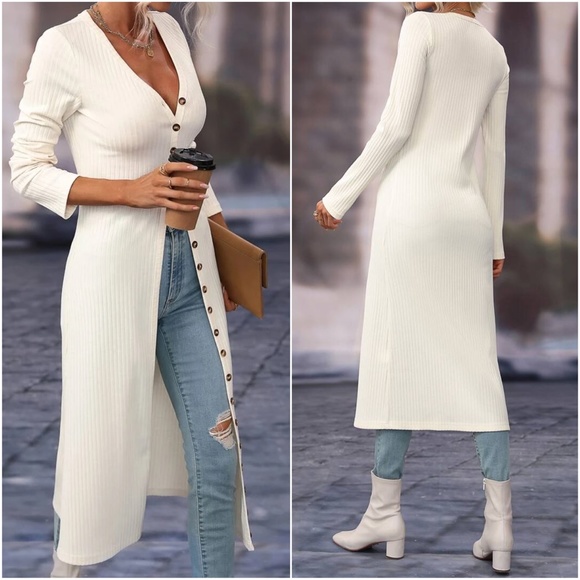 013 Casual Ribbed Button up Long Cardigan - Picture 6 of 7